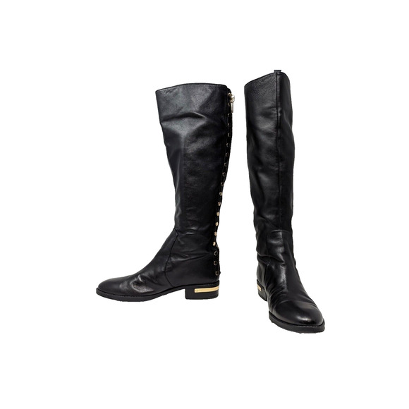 Vince Camuto Riding Boots Black Leather Gold Studded Parshell Women's Size 7.5 - Picture 3 of 9